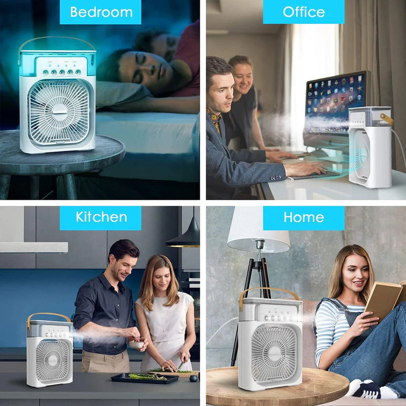 Quick Cooling Portable AC Fan – 4-in-1 Air Cooler, Humidifier, Desk Fan & LED Light