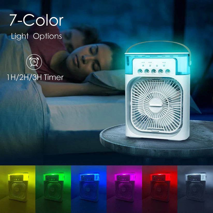 Quick Cooling Portable AC Fan – 4-in-1 Air Cooler, Humidifier, Desk Fan & LED Light