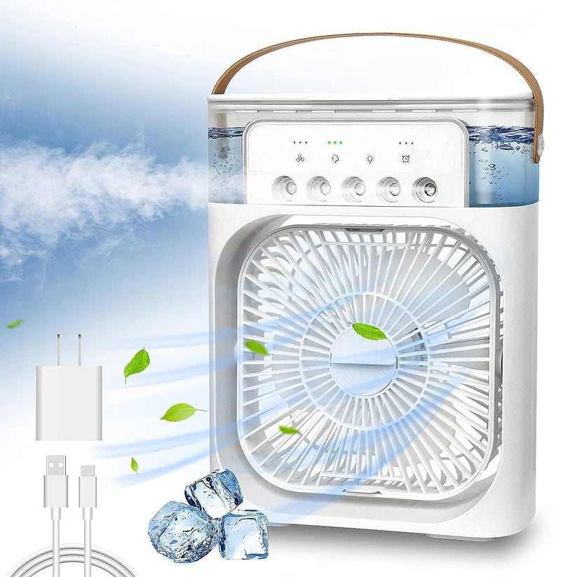 Quick Cooling Portable AC Fan – 4-in-1 Air Cooler, Humidifier, Desk Fan & LED Light