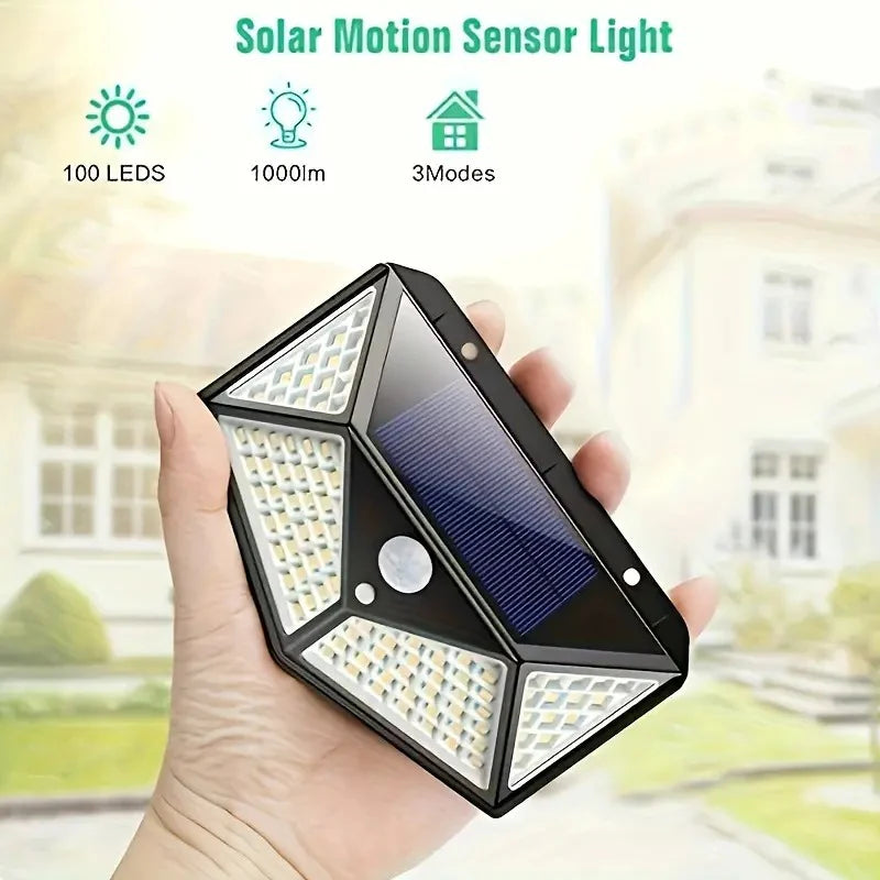 100 LED Triangle Solar Light – Super Bright, Motion Sensor, Waterproof Outdoor Lamp with 1800mAh Battery