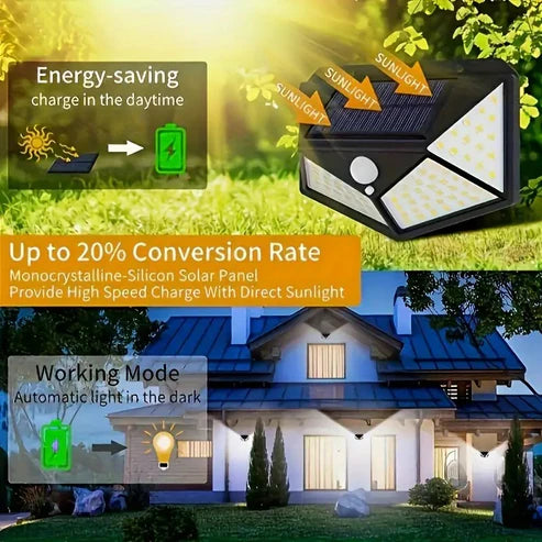 100 LED Triangle Solar Light – Super Bright, Motion Sensor, Waterproof Outdoor Lamp with 1800mAh Battery
