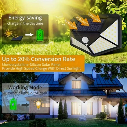 100 LED Triangle Solar Light – Super Bright, Motion Sensor, Waterproof Outdoor Lamp with 1800mAh Battery