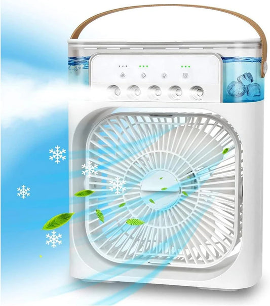 Quick Cooling Portable AC Fan – 4-in-1 Air Cooler, Humidifier, Desk Fan & LED Light