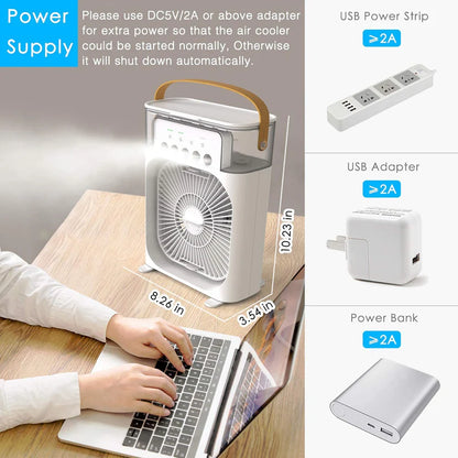 Quick Cooling Portable AC Fan – 4-in-1 Air Cooler, Humidifier, Desk Fan & LED Light