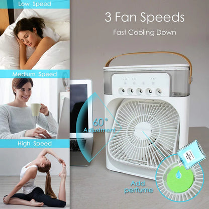 Quick Cooling Portable AC Fan – 4-in-1 Air Cooler, Humidifier, Desk Fan & LED Light